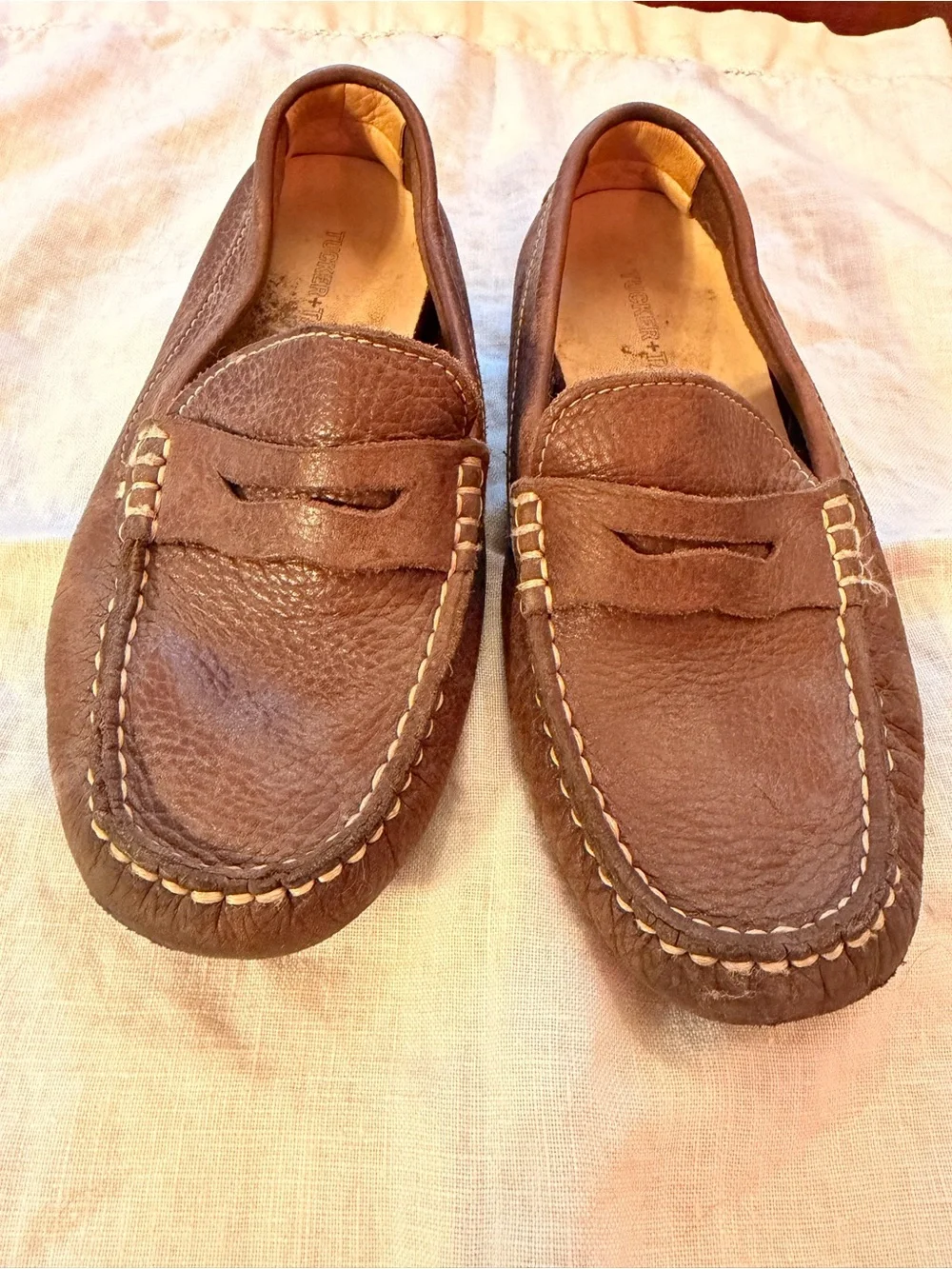 Tucker + Tate Brown Leather Penny Loafers with Contrast Stitching